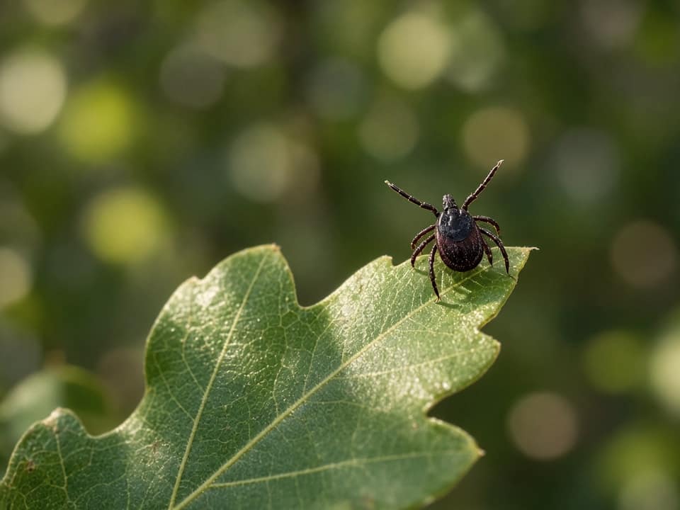 Blacklegged tick on a leaf, Central New Jersey