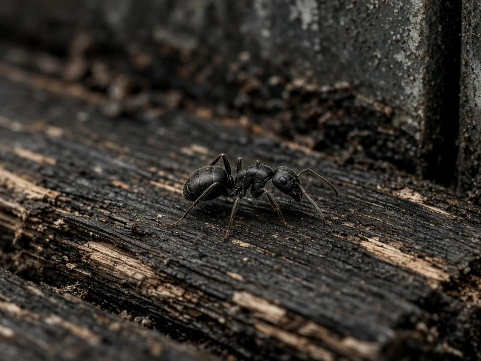 Carpenter ant on damp wood, Central New Jersey