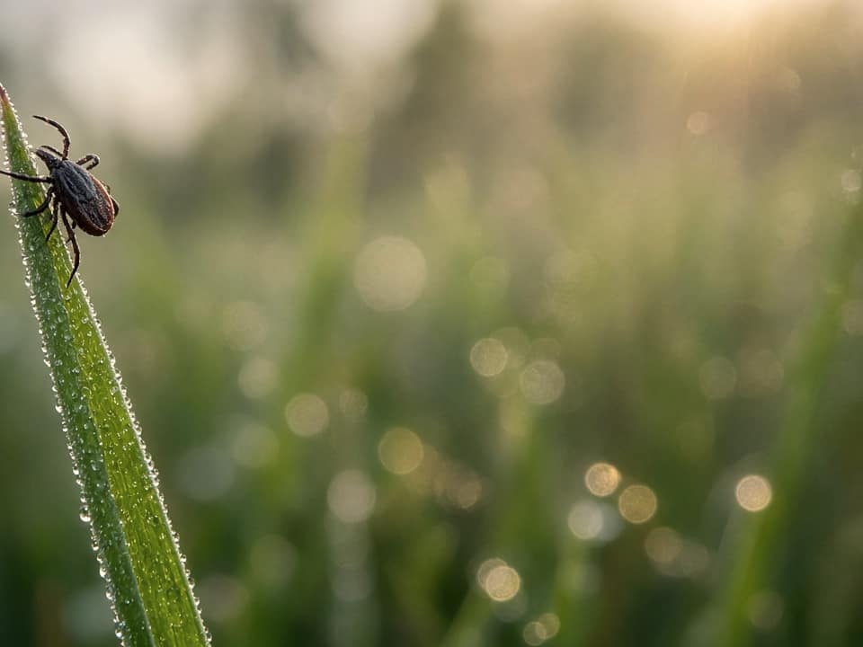 Blacklegged tick on a blade of grass, Central New Jersey