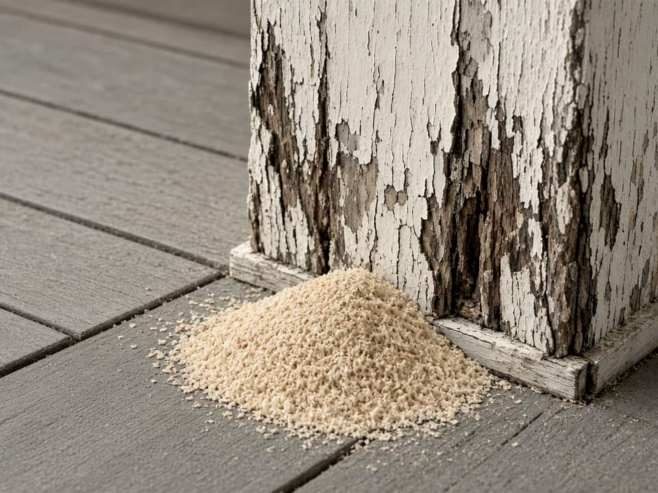 Sawdust below a weathered porch post, Central New Jersey