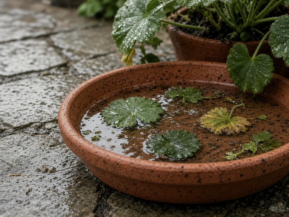 Standing water in a planter saucer, Central New Jersey