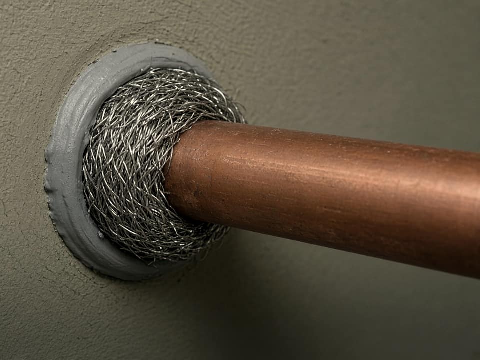 Steel wool packed around a pipe, Central New Jersey