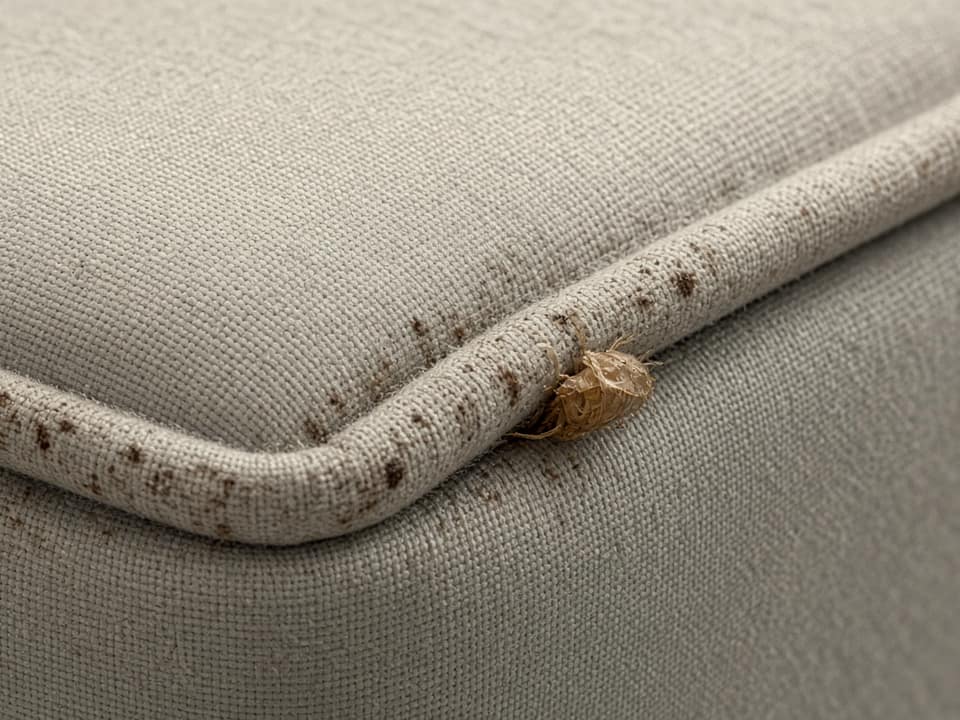 Bed bug signs on a mattress seam, Central New Jersey