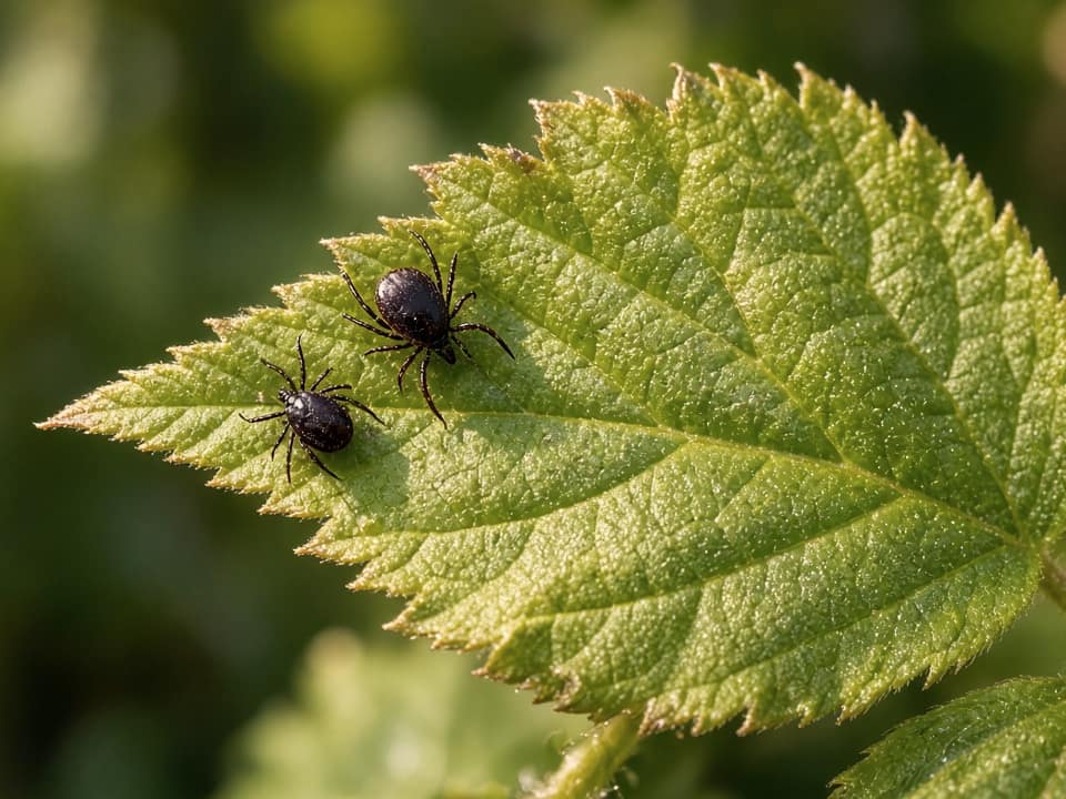 Blacklegged tick on a leaf, Central New Jersey