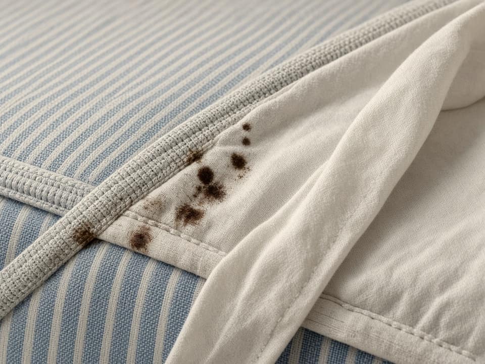 Bed bug signs on a mattress seam, Central New Jersey
