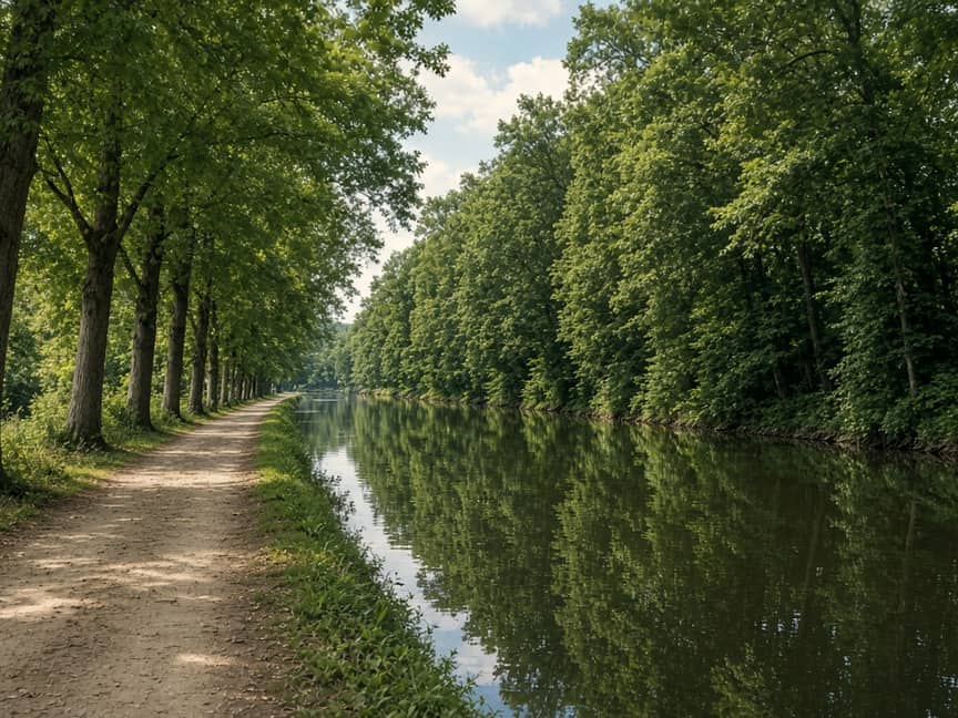 Canal towpath edged by shade trees, Central New Jersey