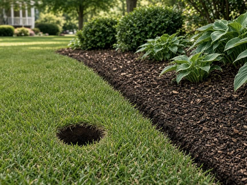 Lawn edge with a nest opening, Central New Jersey